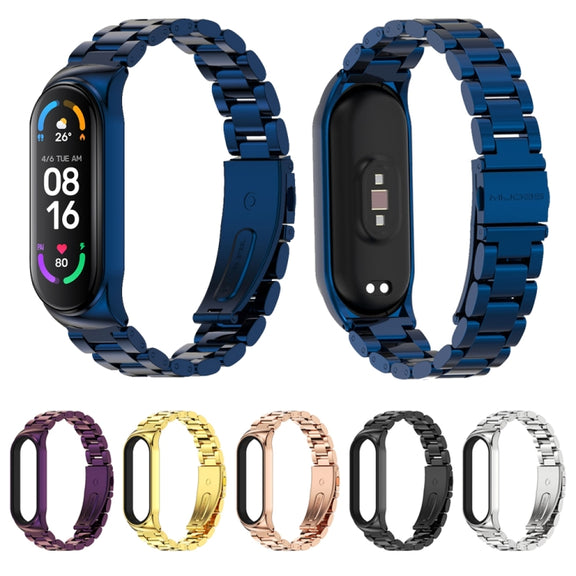 For Xiaomi Mi Band 6 / 5 / 4 / 3 Mijobs CS Metal Three Bead Stainless Steel Watch Band(Silver) - Watch Bands by MIJOBS