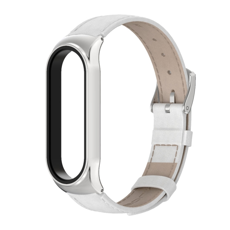 For Xiaomi Mi Band 6 / 5 / 4 / 3 Mijobs CS First Layer Cowhide Watch Band(White) - Watch Bands by MIJOBS | Online Shopping South Africa | PMC TechLife | Buy Now Pay Later Mobicred