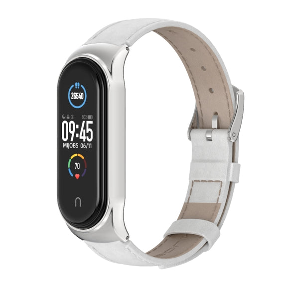 For Xiaomi Mi Band 6 / 5 / 4 / 3 Mijobs CS First Layer Cowhide Watch Band(White) - Watch Bands by MIJOBS