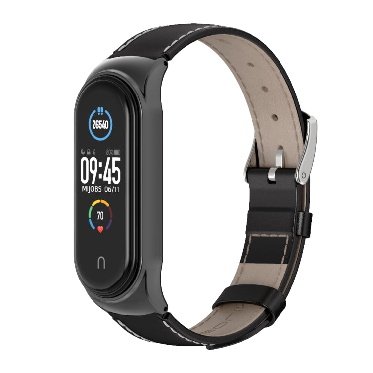 For Xiaomi Mi Band 6 / 5 / 4 / 3 Mijobs CS First Layer Cowhide Watch Band(Black) - Watch Bands by MIJOBS | Online Shopping South Africa | PMC TechLife | Buy Now Pay Later Mobicred