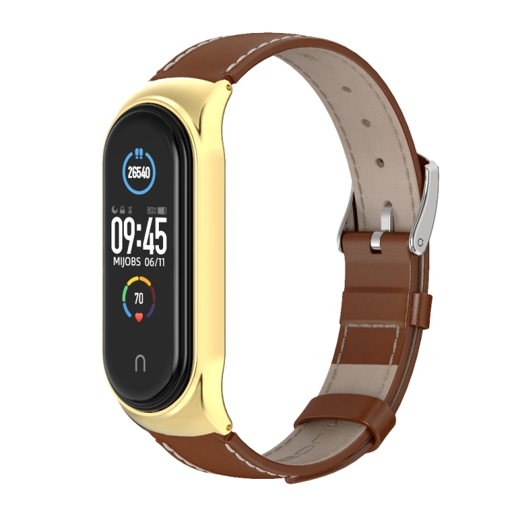 For Xiaomi Mi Band 6 / 5 / 4 / 3 Mijobs CS First Layer Cowhide Watch Band(Brown + Gold) - Watch Bands by MIJOBS