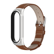 For Xiaomi Mi Band 6 / 5 / 4 / 3 Mijobs CS First Layer Cowhide Watch Band(Brown + Silver) - Watch Bands by MIJOBS