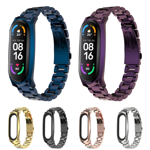 For Xiaomi Mi Band 6 / 5 / 4 / 3 Mijobs Three Beads Metal GT Stainless Steel Watch Band(Blue)