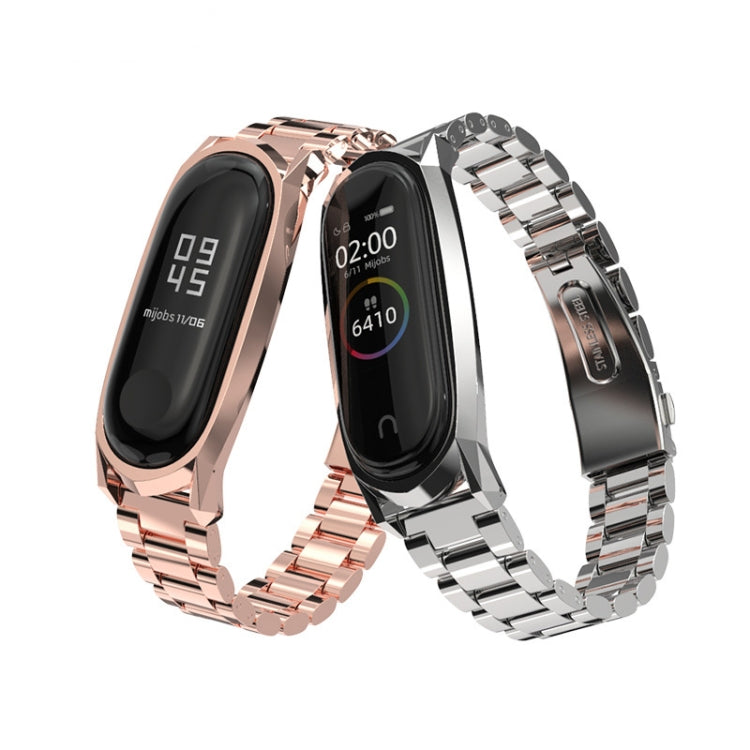 For Xiaomi Mi Band 6 / 5 / 4 / 3 Mijobs Three Beads Metal GT Stainless Steel Watch Band(Rose Gold) - Watch Bands by MIJOBS | Online Shopping South Africa | PMC TechLife | Buy Now Pay Later Mobicred
