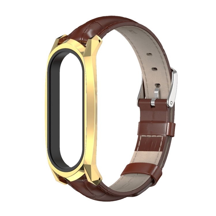 For Xiaomi Mi Band 6 / 5 / 4 / 3 Mijobs GT First Layer Cowhide Watch Band(Bamboo Joint Coffee+Gold) - Watch Bands by MIJOBS | Online Shopping South Africa | PMC TechLife | Buy Now Pay Later Mobicred