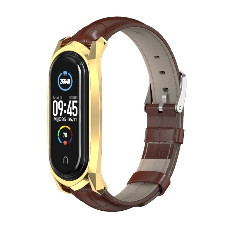 For Xiaomi Mi Band 6 / 5 / 4 / 3 Mijobs GT First Layer Cowhide Watch Band(Bamboo Joint Coffee+Gold) - Watch Bands by MIJOBS | Online Shopping South Africa | PMC TechLife | Buy Now Pay Later Mobicred