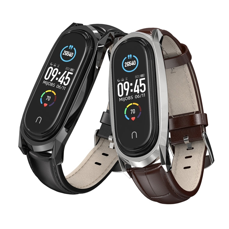 For Xiaomi Mi Band 6 / 5 / 4 / 3 Mijobs GT First Layer Cowhide Watch Band(Bamboo Joint Coffee+Gold) - Watch Bands by MIJOBS | Online Shopping South Africa | PMC TechLife | Buy Now Pay Later Mobicred