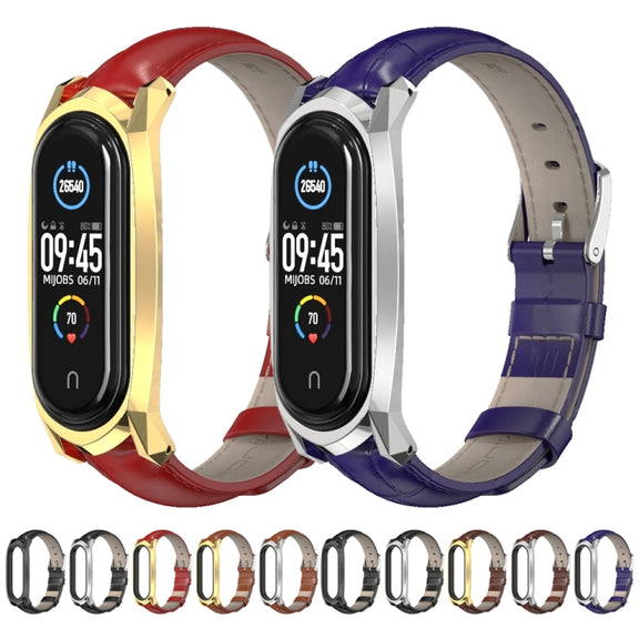 For Xiaomi Mi Band 6 / 5 / 4 / 3 Mijobs GT First Layer Cowhide Watch Band(Bamboo Joint Coffee+Gold) - Watch Bands by MIJOBS