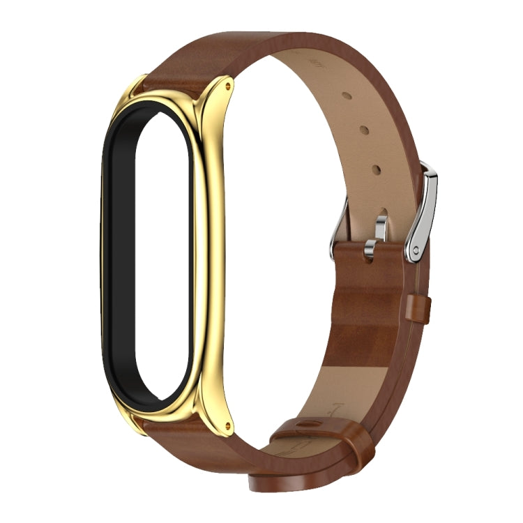 For Xiaomi Mi Band 6 / 5 / 4 / 3 Mijobs Metal Case Crazy Horse Texture PU Microfiber Plus Watch Band(Brown Gold) - free shipping - PMC TechLife - Order now!