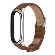 For Xiaomi Mi Band 6 / 5 / 4 / 3 Mijobs Metal Case Crazy Horse Texture PU Microfiber Plus Watch Band(Brown Silver) - Watch Bands by MIJOBS