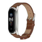 For Xiaomi Mi Band 6 / 5 / 4 / 3 Mijobs Metal Case Crazy Horse Texture PU Microfiber Plus Watch Band(Brown Silver) - Watch Bands by MIJOBS