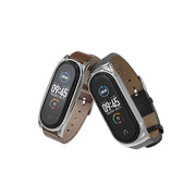 For Xiaomi Mi Band 6 / 5 / 4 / 3 Mijobs Metal Case Crazy Horse Texture PU Microfiber Plus Watch Band(Blue Silver)