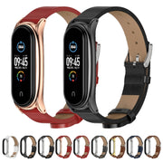 For Xiaomi Mi Band 6 / 5 / 4 / 3 Mijobs Metal Case Crazy Horse Texture PU Microfiber Plus Watch Band(Brown Silver) - Watch Bands by MIJOBS