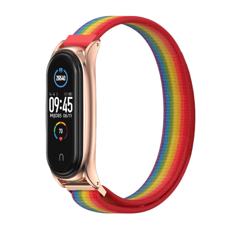 For Xiaomi Mi Band 6 / 5 / 4 / 3 Mijobs Nylon Loop Plus Watch Band Watch Band(Rainbow Rose Gold) - Watch Bands by MIJOBS