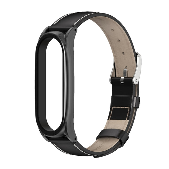 For Xiaomi Mi Band 6 / 5 / 4 / 3 Mijobs First Layer Cowhide Plus Watch Band(Black) - Watch Bands by MIJOBS