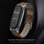 For Xiaomi Mi Band 6 / 5 / 4 / 3 Mijobs First Layer Cowhide Plus Watch Band(Brown Silver) - Watch Bands by MIJOBS