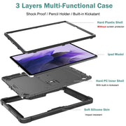 For Samsung Galaxy Tab S7 FE Silicone + PC Shockproof Protective Case with Holder(Black)