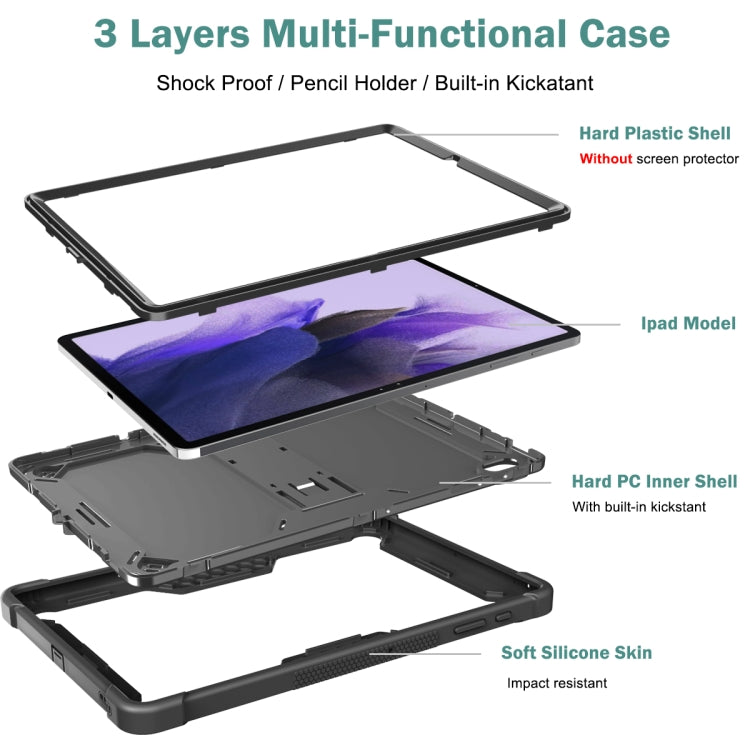 For Samsung Galaxy Tab S7 FE Silicone + PC Shockproof Protective Case with Holder(Black)