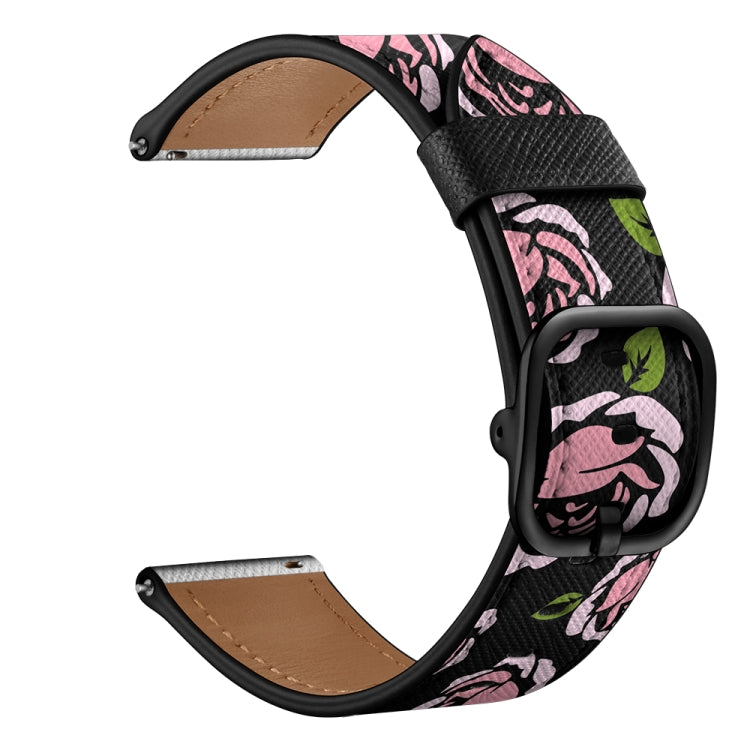 22mm For Xiaomi Haylou RT RS3 LS04 / LS05S Universal Printed Leather Watch Band(Rose) - Watch Bands by MIJOBS | Online Shopping South Africa | PMC TechLife | Buy Now Pay Later Mobicred