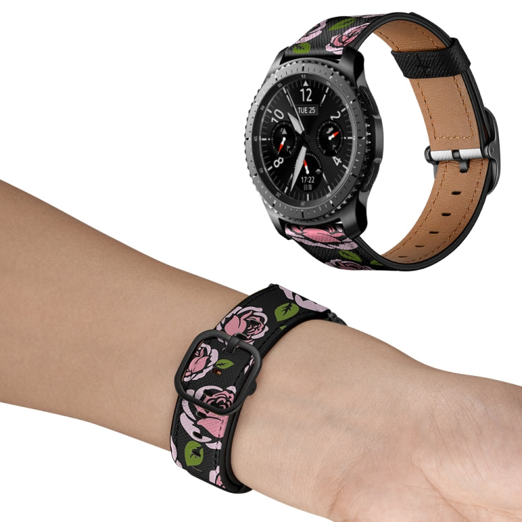 22mm For Xiaomi Haylou RT RS3 LS04 / LS05S Universal Printed Leather Watch Band(Rose) - Watch Bands by MIJOBS | Online Shopping South Africa | PMC TechLife | Buy Now Pay Later Mobicred