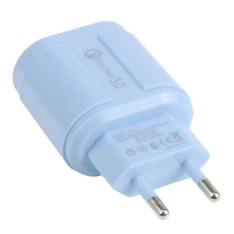 13-222 QC3.0 USB + 2.1A Dual USB Ports Macarons Travel Charger, EU Plug(Blue) - free shipping - PMC TechLife - Order now!