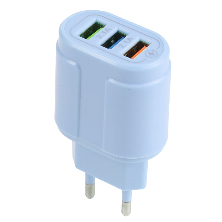 13-222 QC3.0 USB + 2.1A Dual USB Ports Macarons Travel Charger, EU Plug(Blue) - free shipping - PMC TechLife - Order now!