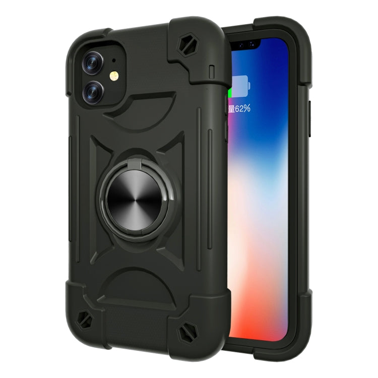 For iPhone 11 Shockproof Silicone + PC Protective Case with Dual-Ring Holder (Black) - iPhone 11 Cases by PMC TechLife | Online Shopping South Africa | PMC TechLife | Buy Now Pay Later Mobicred