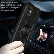 For iPhone 11 Shockproof Silicone + PC Protective Case with Dual-Ring Holder (Black)