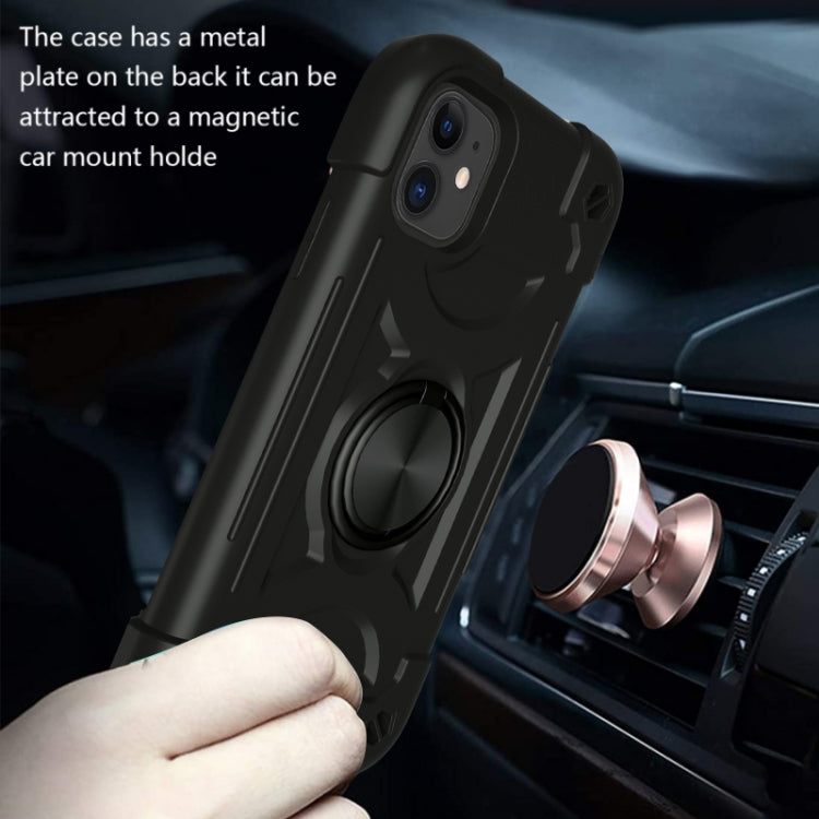 For iPhone 11 Shockproof Silicone + PC Protective Case with Dual-Ring Holder (Black)
