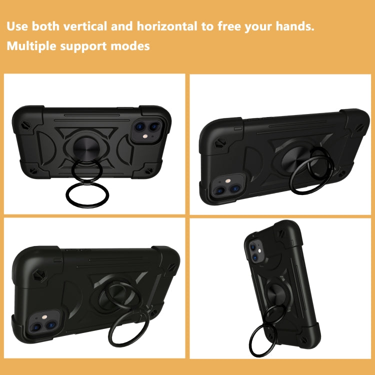For iPhone 11 Shockproof Silicone + PC Protective Case with Dual-Ring Holder (Black) - iPhone 11 Cases by PMC TechLife | Online Shopping South Africa | PMC TechLife | Buy Now Pay Later Mobicred