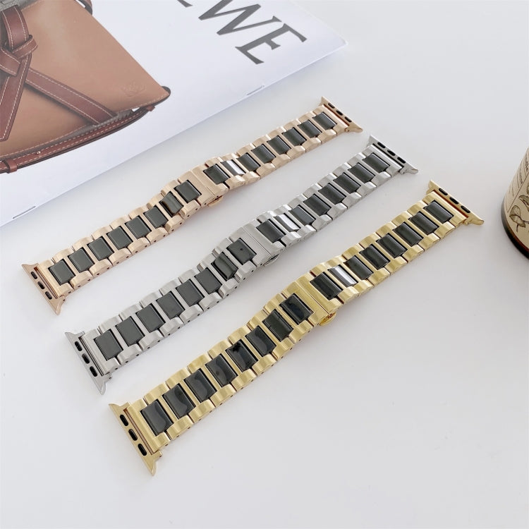 22mm Width Three Beads Ceramics Steel Watch Band For Apple Watch Ultra 49mm&Watch Ultra 2 49mm / Series 9&8&7 45mm / SE 3&SE 2&6&SE&5&4 44mm / 3&2&1 42mm(Gold+Black) - Watch Bands by PMC TechLife | Online Shopping South Africa | PMC TechLife | Buy Now Pay Later Mobicred