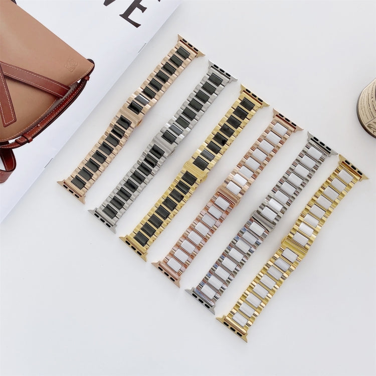 22mm Width Three Beads Ceramics Steel Watch Band For Apple Watch Ultra 49mm&Watch Ultra 2 49mm / Series 9&8&7 45mm / SE 3&SE 2&6&SE&5&4 44mm / 3&2&1 42mm(Gold+Black) - Watch Bands by PMC TechLife | Online Shopping South Africa | PMC TechLife | Buy Now Pay Later Mobicred
