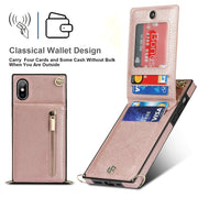 For iPhone X / XS Cross-body Zipper Square TPU+PU Back Cover Case with Holder & Card Slots & Wallet & Strap(Rose Gold)