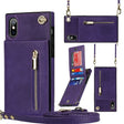 For iPhone X / XS Cross-body Zipper Square TPU+PU Back Cover Case with Holder & Card Slots & Wallet & Strap(Purple) - free shipping - PMC TechLife - Order now!