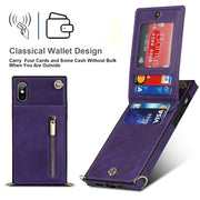 For iPhone X / XS Cross-body Zipper Square TPU+PU Back Cover Case with Holder & Card Slots & Wallet & Strap(Purple)