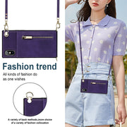 For iPhone X / XS Cross-body Zipper Square TPU+PU Back Cover Case with Holder & Card Slots & Wallet & Strap(Purple)