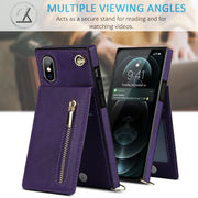 For iPhone X / XS Cross-body Zipper Square TPU+PU Back Cover Case with Holder & Card Slots & Wallet & Strap(Purple)