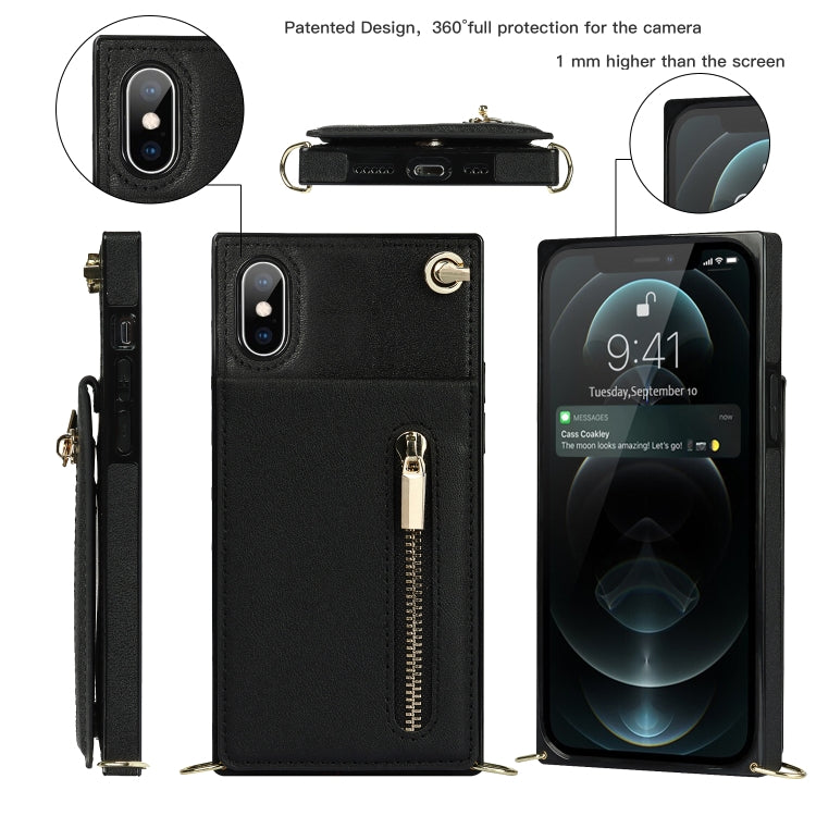 For iPhone XS Max Cross-body Zipper Square TPU+PU Back Cover Case with Holder & Card Slots & Wallet & Strap(Black) - More iPhone Cases by PMC TechLife | Online Shopping South Africa | PMC TechLife | Buy Now Pay Later Mobicred