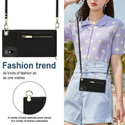 For iPhone XS Max Cross-body Zipper Square TPU+PU Back Cover Case with Holder & Card Slots & Wallet & Strap(Black)