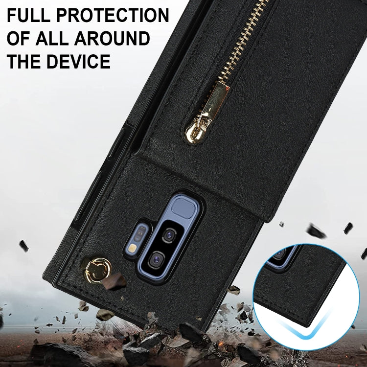 For Samsung Galaxy S9 Plus Cross-body Zipper Square TPU+PU Back Cover Case with Holder & Card Slots & Wallet & Strap(Black) - free shipping - PMC TechLife - Order now!
