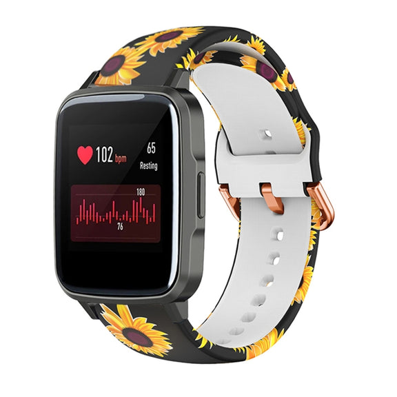 For Xiaomi Haylou LS01 Silicone Printing Watch Band(Black Sunflower) - Watch Bands by MIJOBS