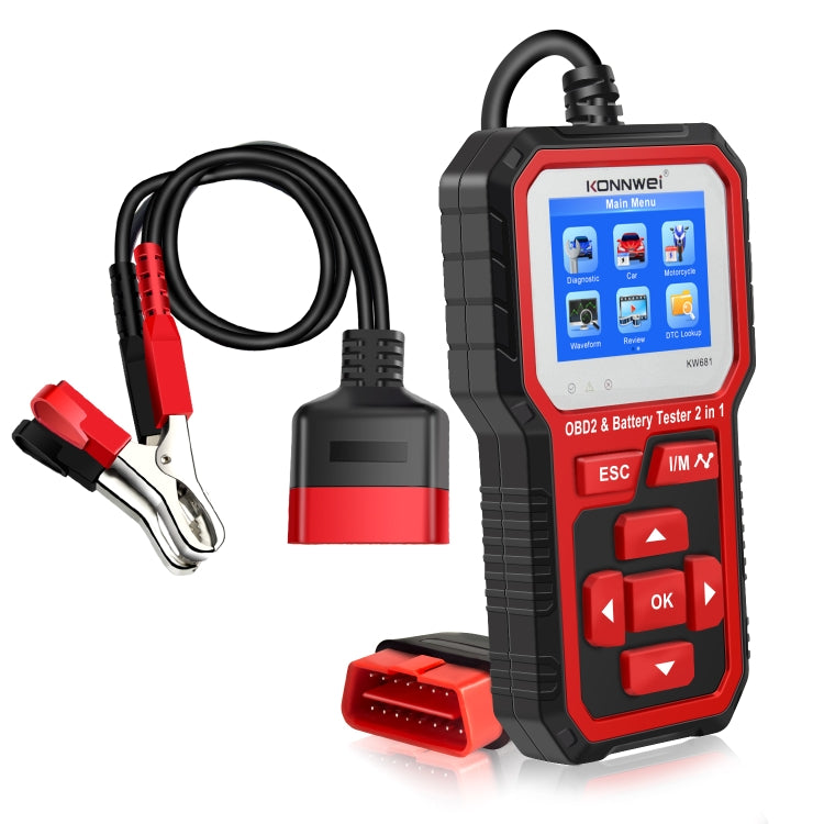 KONNWEI KW681 Car 2.4 inch TFT Screen OBD Fault Diagnosis + 6V-12V Battery Tester Support 9 Languages - free shipping - PMC TechLife - Order now!