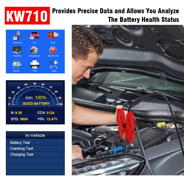 KONNWEI KW710 Car 3.2 inch 6V-24V Lead-acid Battery Tester Support 13 Languages - free shipping - PMC TechLife - Order now!