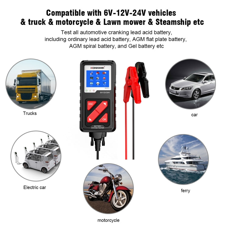 KONNWEI KW710 Car 3.2 inch 6V-24V Lead-acid Battery Tester Support 13 Languages - free shipping - PMC TechLife - Order now!