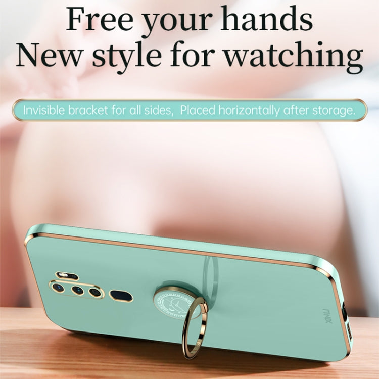 For OPPO A9 2020 / A11x XINLI Straight Edge 6D Electroplate TPU Phone Case with Ring Holder(Mint Green)