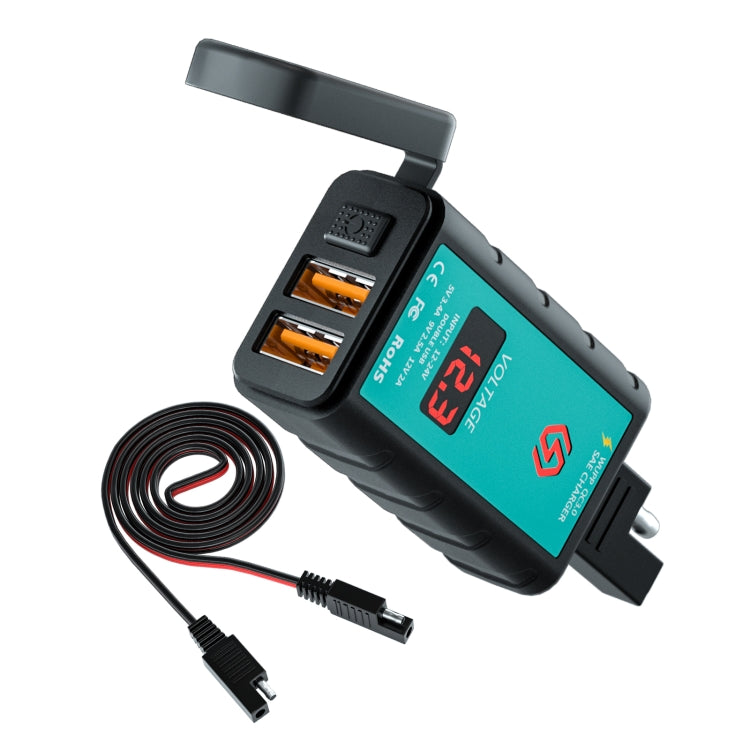 WUPP ZH-1422A2 DC12-24V Motorcycle Square Dual USB Fast Charging Charger with Switch + Voltmeter + Integrated SAE Socket + 1m SAE Socket Cable - Battery Charger by WUPP | Online Shopping South Africa | PMC TechLife | Buy Now Pay Later Mobicred