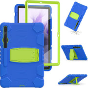 For Samsung Galaxy Tab S7+/ Tab S7 FE / Tab S8+ 3-Layer Protection Screen Frame + PC + Silicone Combination Case with Holder(Blue+Lime)