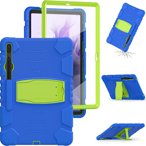 For Samsung Galaxy Tab S7+/ Tab S7 FE / Tab S8+ 3-Layer Protection Screen Frame + PC + Silicone Combination Case with Holder(Blue+Lime)