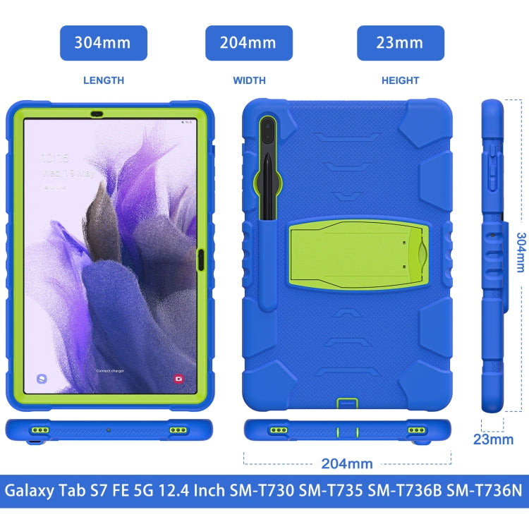 For Samsung Galaxy Tab S7+/ Tab S7 FE / Tab S8+ 3-Layer Protection Screen Frame + PC + Silicone Combination Case with Holder(Blue+Lime)