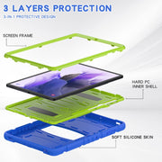 For Samsung Galaxy Tab S7+/ Tab S7 FE / Tab S8+ 3-Layer Protection Screen Frame + PC + Silicone Combination Case with Holder(Blue+Lime)